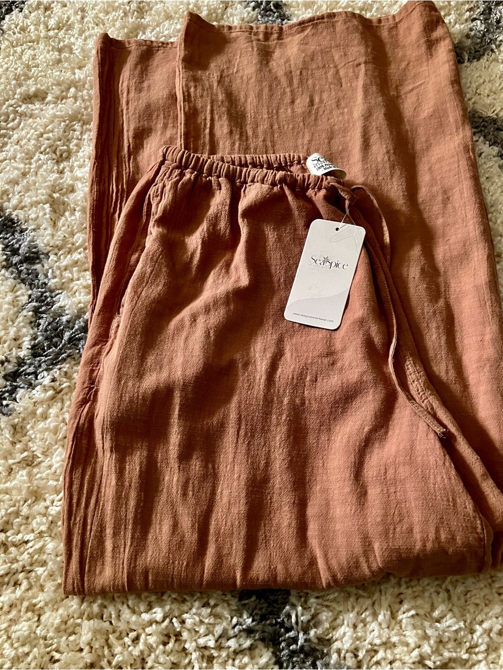 Sezane Men's Linen-Blend Joggers — Rust Brown